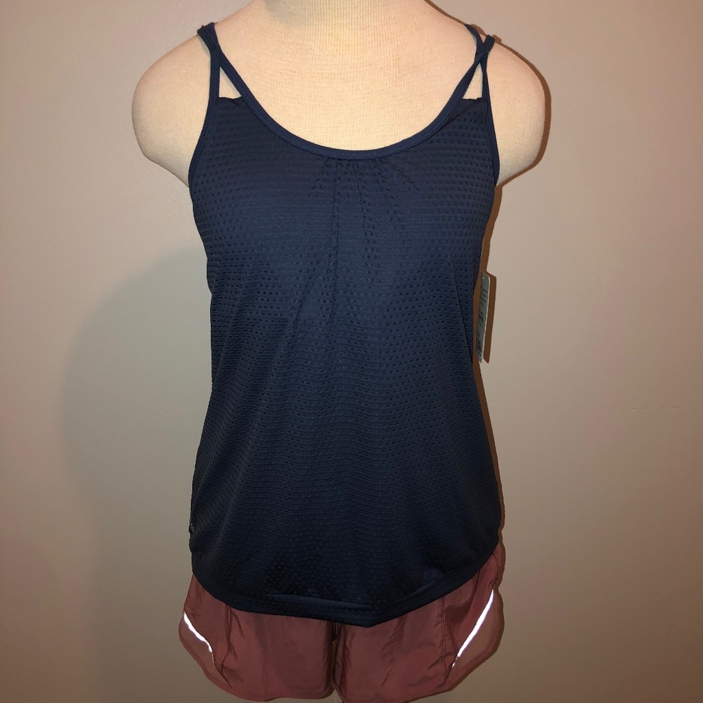 Athleta, Large “Dot Invigiorat” Navy Tank Top